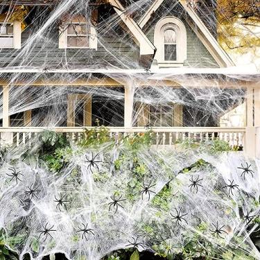 Imagem de 90sqm Halloween Spider Web Decorations, Super Stretch Fake Spider Webs, White Webbing Spooky Cobwebs Halloween Supplies for Halloween Party Decorations Bar Haunted House
