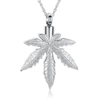 Imagem de AIWENXI Joias de cremação para cinzas, folhas, urna, colares para homens e mulheres, aço inoxidável, lembrança, animal de estimação/pingente de cinza humana, joias com kit de enchimento de funil,