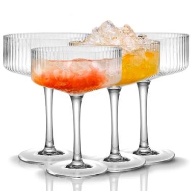 Imagem de Qipecedm 4 peças de copos de cupê canelados, conjunto de copos vintage cupê de 293 ml, copo de Martini exclusivo, clássico coquetel Galssware, conjunto de copos de bar perfeito para coquetéis, vinho
