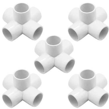 Imagem de YSIL Conexões de PVC de 3,5 cm, conector de grau de móveis de cotovelo de 5 vias para estrutura e moldura de PVC DIY, serve para tubos de PVC de 40 cm (pacote com 5)