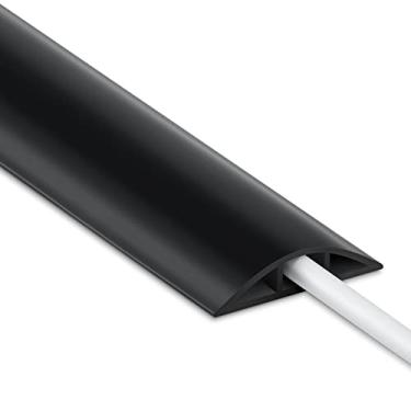 Imagem de Capa preta de fio de perfil baixo de 2,5 m - capa de cabo de extensão, proteção de piso de cabo resistente, gerenciamento de cabos - cavidade: 1,2 cm L x 0,6 cm A