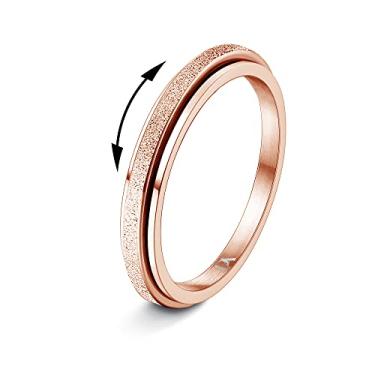Imagem de Diamday Anéis Fidget para mulheres e homens - 2 anéis giratórios de aço de titânio de 4 mm para alívio da ansiedade, alívio do estresse, glitter, jateamento de areia, joias de ansiedade para presentes