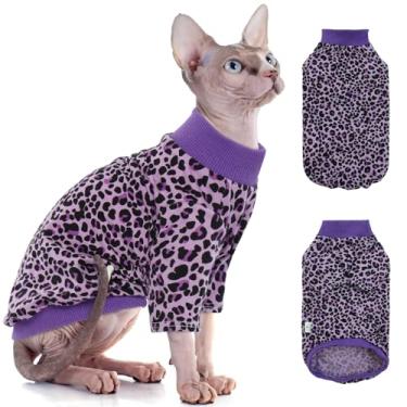 Imagem de BRKURLEG Camiseta Sphynx para gatos sem pelos, roupas para filhotes, camisetas de algodão macio, colete para animais de estimação, gola redonda, pijamas de gatos fofos (roxo, 2GG)