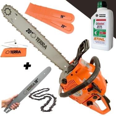 Imagem de Motosserra Motorserra Profissional Terra MT520 Á Gasolina 2T 52cc 2,5HP de Potência Robusta e de Alta Performance SABRE 18"+ SABRE 20"+ ÓLEO