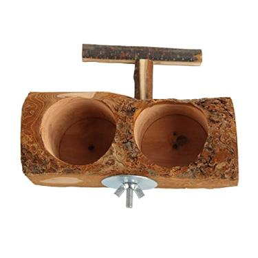 Imagem de Alimentador de Papagaio de Madeira, Tigela Dupla Durável, Prato de Alimentação de Pássaros para Vários Pássaros, Suporte de Madeira de maçã para Gaiola de Papagaio