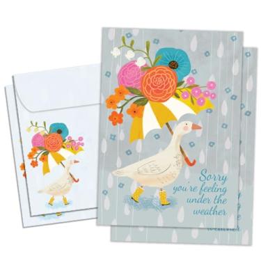 Imagem de Tree-Free Greetings Cartão Rainy Day Duck Get Well - 2 cartões reciclados 5x7 e envelopes correspondentes, cartolina grossa, feito de forma sustentável nos EUA - Tema ensolarado e florido