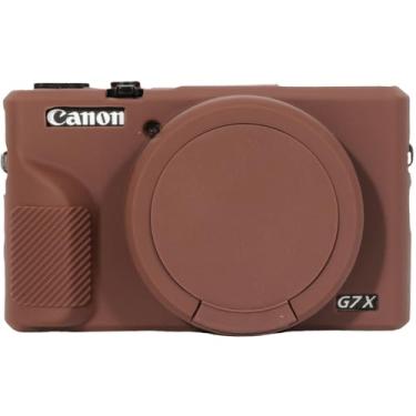 Imagem de AEXUTDA Capa para câmera digital Canon Powershot G7X Mark III, capa de silicone resistente e macia, antiarranhões, ajuste fino, macia, com capa de lente destacável - marrom