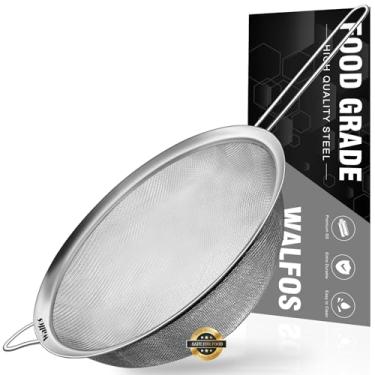 Imagem de Walfos Coador grande de malha fina de 21 cm, coadores de alimentos de metal de cozinha com cabo resistente, peneiras de malha de aço inoxidável 30 para arroz, quinoa, macarrão, frutas, legumes, etc.