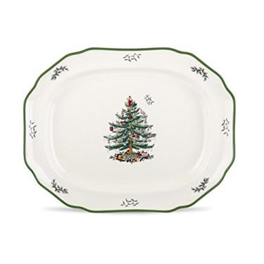 Imagem de Spode Bandeja de servir árvore de Natal de 48 cm - Bandeja de porcelana para entretenimento - Segura para lava-louças e micro-ondas - Utensílios de mesa clássicos de Natal para servir pratos festivos