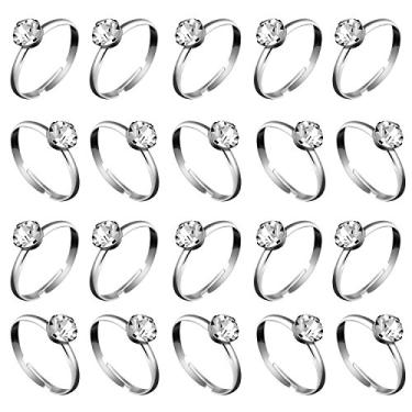 Imagem de Whaline Pacote com 36 anéis de noivado de diamante prateados minimalistas para decoração de mesa de casamento, suprimentos de festa, lembrancinhas, enfeites de cupcake, despedida de solteira