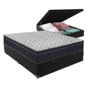 Imagem de Cama Box Baú Viúvo Preto e Colchão Airtech 150 D45 Ortobom