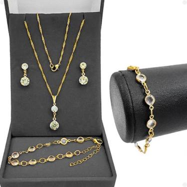 Imagem de Corrente Feminina Veneziana + pingente + pulseira + brincos Qualidade 