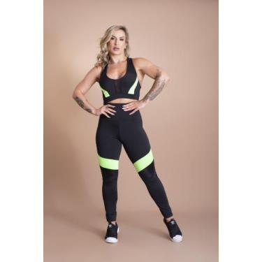 Imagem de Conjunto Feminino Fitness Calça Legging Cintura Alta Detalhe Perna E T