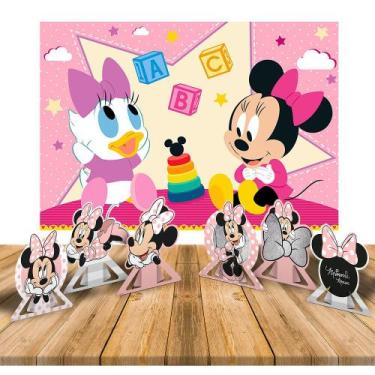 Imagem de Kit Festa Minnie Rosa Decoração Painel 1,26m GG + 6 Display - Regina f