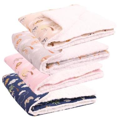 Imagem de Kit Manta com Sherpa Dupla Face para Bebê Safari 04 Peças - Amora Baby