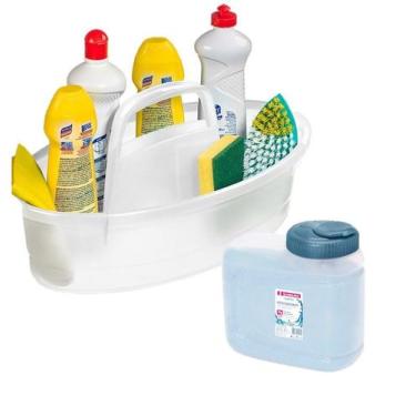 Imagem de kit Balaio Cesto Oval Lavanderia Plástico + Pote Porta Sabão Pó 1Kg - 