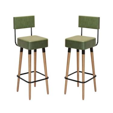 Imagem de Kit 02 Bancos Banquetas Pés Palito Barcelona material sintético Verde 
