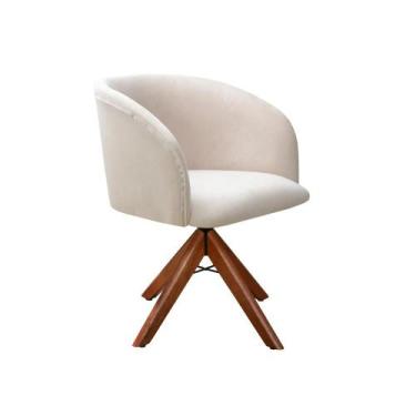 Imagem de Poltrona Decorativa Atenas Cadeira Giratória Pé Madeira - Bella Decor,