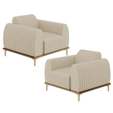 Imagem de Kit 02 Poltronas Com Pés D`Ouro Molino D02 Corano Bege C-26