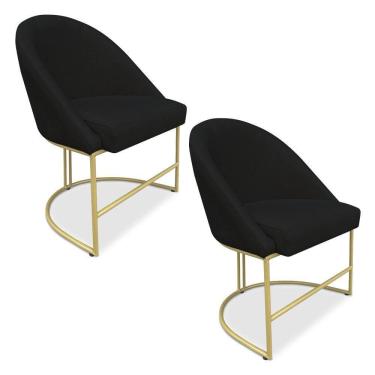Imagem de Kit 02 Cadeiras Poltrona De Jantar Bela Suede Base Metálica Industrial Dourado - Pallazio Preto