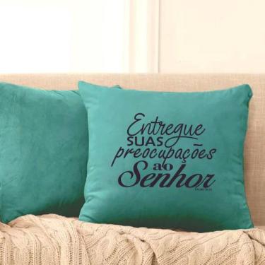 Imagem de Almofada Turquesa Salmo 55-22 40x40cm - Serigrafada Frente e Verso - F