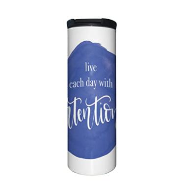 Imagem de Copo de café isolado – Caneca de café de aço inoxidável de parede dupla com tampa fechada – Caneca de viagem de 500 ml cabe perfeitamente em porta-copos – Cada dia com intenção