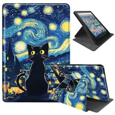 Imagem de DEGDFSGR Para o novo tablet Amazon Kindle Fire HD 10 (13ª geração, versão 2023), capa de couro PU com amortecedor de TPU macio, suporte giratório de 360° despertar/hibernar automático para Kindle Fire