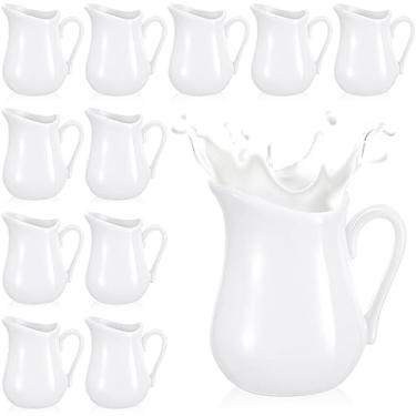 Imagem de Nuanchu Jarro pequeno de leite de 127 g, creme clássico de porcelana branca com alça, recipiente para creme de café, dispensador de xarope de bordo de cerâmica para salada de molho de leite,