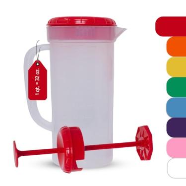 Imagem de JBK Pottery Jarra de plástico de 1 litro com tampa de mistura, sem BPA, jarro de bebida inquebrável para chá gelado, limonada, sucos, leite – à prova de vazamento, fácil de mexer, pode ser lavado na