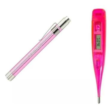 Imagem de Kit Termometro Axilar Digital Rosa + Lanterna Clinica Rosa - Enfermage