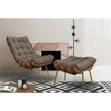 Imagem de Poltrona Costela Adão Base Dourada Linho - 81cm X 63cm - Trendy