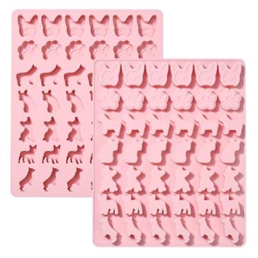 Imagem de KitBeads 2 moldes de silicone para cães rosa mini moldes de bolo de animais de estimação filhotes de cachorro moldes de impressão de pata para assar bolo faça você mesmo Freshie resina sabão