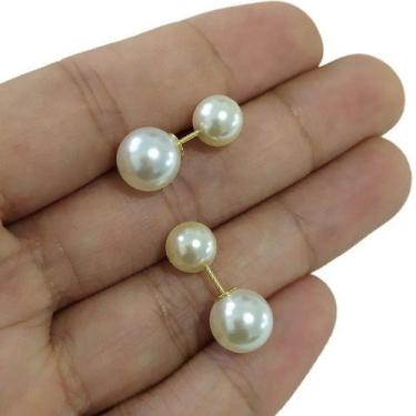 Imagem de Brinco 2 Pérolas Inspiração Noiva Dourado Folheado Ouro 18k - De Castr