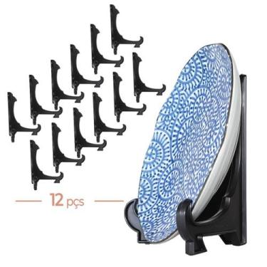 Imagem de Kit Com 12 Peças Suporte Para Pratos e Azulejos Preto 20cm - AC