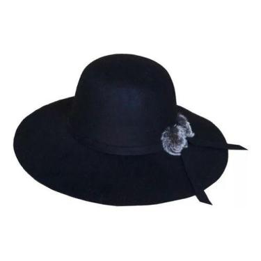 Imagem de Chapéu Feminino Feltro Floppy Inverno Pompom Aba Grande 10cm - oem, Pr