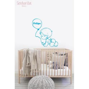 Imagem de Adesivo De Parede Quarto De Bebê Criança + Nome Balão - pinkie