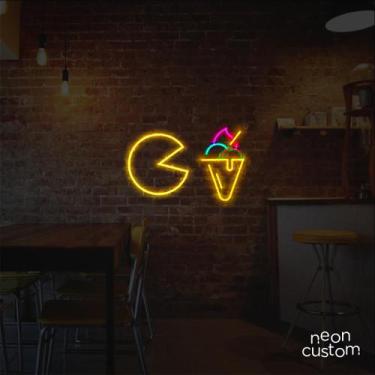 Imagem de painel letreiro led Neon Pacman Sorvete decoracao festa bar - Neon Cus