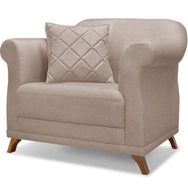 Imagem de Poltrona Decorativa Retro Polo Com Almofada Linho Areia Ezz - Milani S