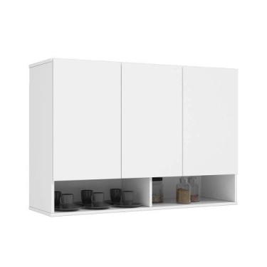 Imagem de Armário de Cozinha Aéreo Milão 3 Portas 2 Nichos 91cm Ej Móveis, Branc