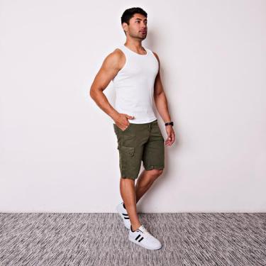 Imagem de Bermuda Masculina Cargo em Sarja - I.Con, Verde, 38