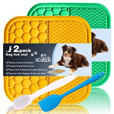 Imagem de XIGOU Almofada para lambidas de cães, pacote com 2 tapetes de lambida grande para cães, tapete para comer lento para cães com ventosas Redutor de tédio e ansiedade, perfeito para alimentos, petiscos, iogurte ou manteiga de amendoim.
