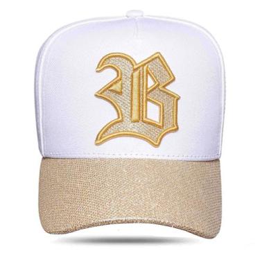Imagem de Boné Blck Brasil Snapback Aba Curva Com Brilho Shine, Branco dourado, 