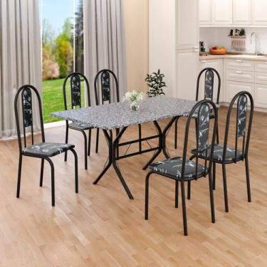 Imagem de Conjunto Sala de Jantar Mesa Retangular 140x75cm Tampo Granito Ocre 6 