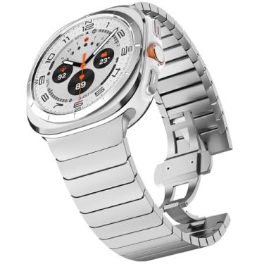 Imagem de FULLIFE Pulseiras de metal de 24 mm de largura compatíveis com Samsung Galaxy Watch Ultra de 47 mm, acessórios para homens e mulheres, fecho dobrável de aço inoxidável, pulseira sem lacunas para