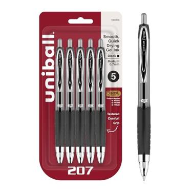Imagem de Caneta de gel uniball Signo 207, retrátil, média 0,7 mm, tinta preta, corpo preto translúcido, pacote com 5
