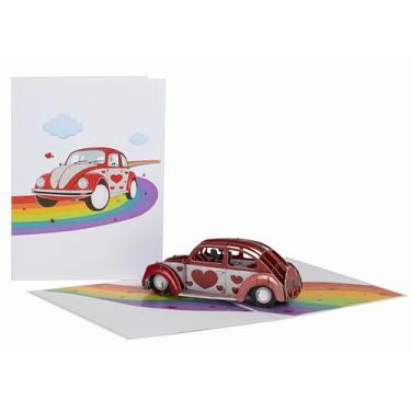 Imagem de iGifts And Cards Cartão de felicitações pop up 3D carro amor arco-íris lésbico vermelho - presente romântico para namorada, casal celebração do dia dos namorados, festa de noivado do orgulho LGBT,