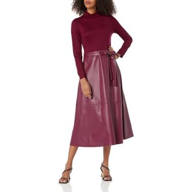 Imagem de Anne Klein Vestido feminino combo de couro vegano, Chianti, 9