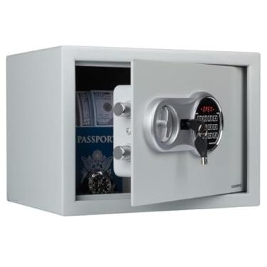 Imagem de Cofre digital SAFEElectronic – Caixa de bloqueio de entrada dupla com 2 chaves de substituição – Cofre doméstico pessoal para medicamentos, joias, pistolas e mais da Stalwart (cinza)