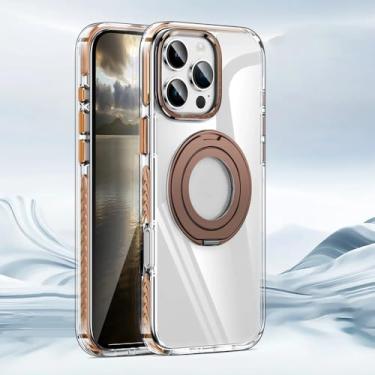 Imagem de Capa de telefone de metal de luxo para iPhone 16 15 14 13 Pro Max Plus 16Pro com suporte giratório e lente protetora transparente, ouro antigo, para iPhone 15 Pro