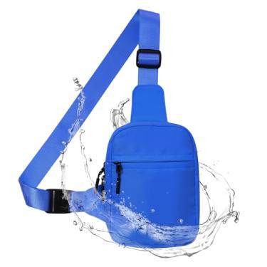 Imagem de GEEAD Bolsa tiracolo esportiva para corrida e ioga, bolsa de ombro leve de nylon com alça ajustável, azul brilhante e vários bolsos, Azul neon